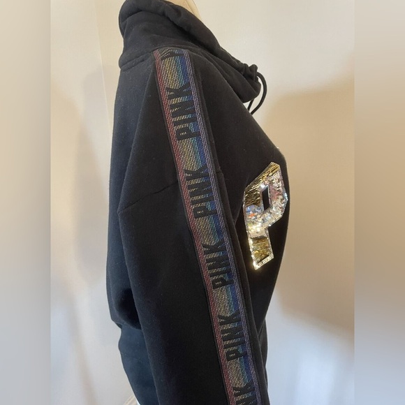 VICTORIAS SECRET PINK COWL NECK PULLOVER HOODIE FASHION SHOW 2018 RAINBOW SEQUIN - Picture 3 of 4